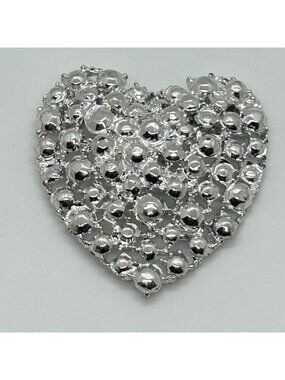 Vintage Silver-tone Heart Brooch Plated Rhinestone Design Romantic Statement